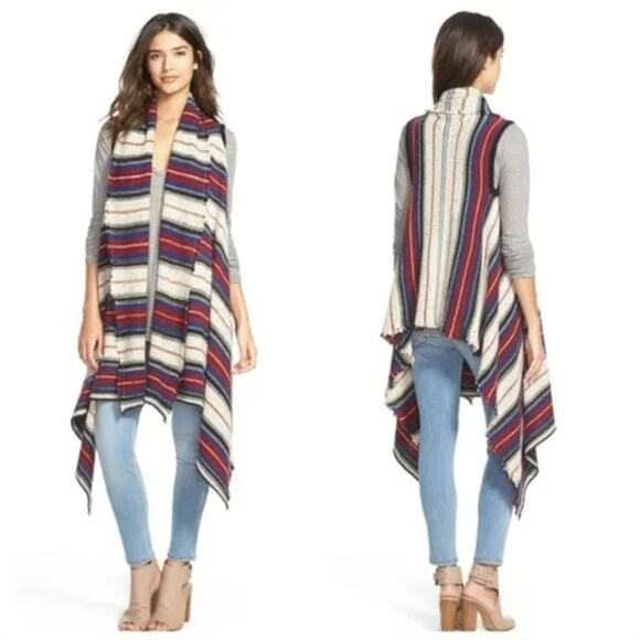 Sam Edelman Stripe Southwestern Elsie Vest Waterfall Hem Shawl Size Small Boho - Picture 1 of 8